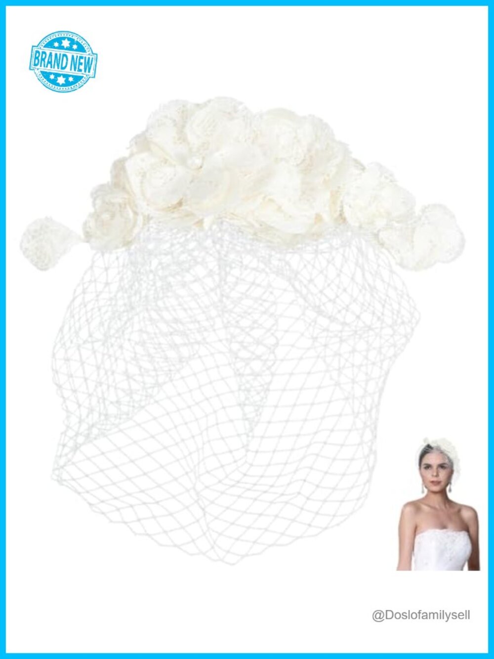 Vintage Beige Floral Pearl Mesh Veil Fascinator Hair Clip